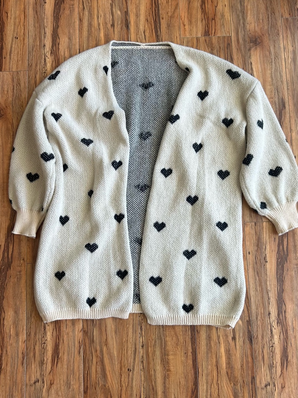 SHEIN Cream Cardigan with Black Heart Print